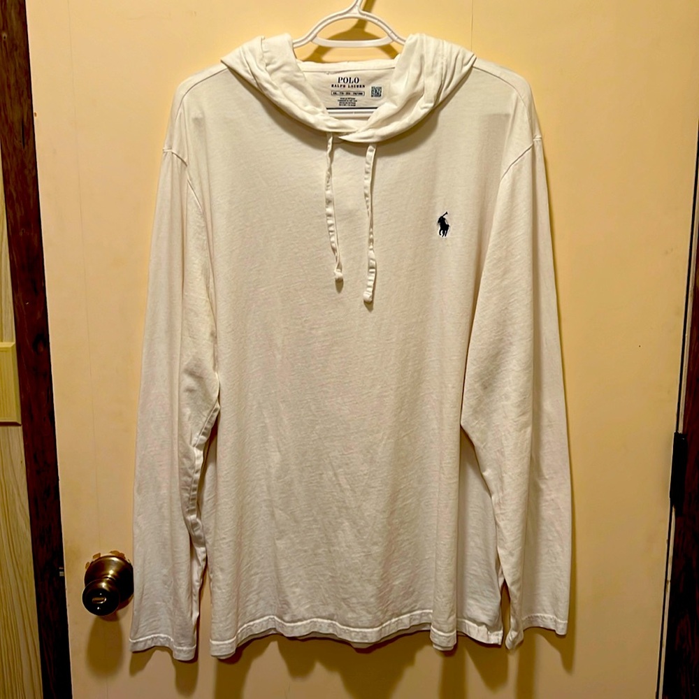 POLO Ralph Lauren White XXL Long Sleeve Hooded Jersey Shirt